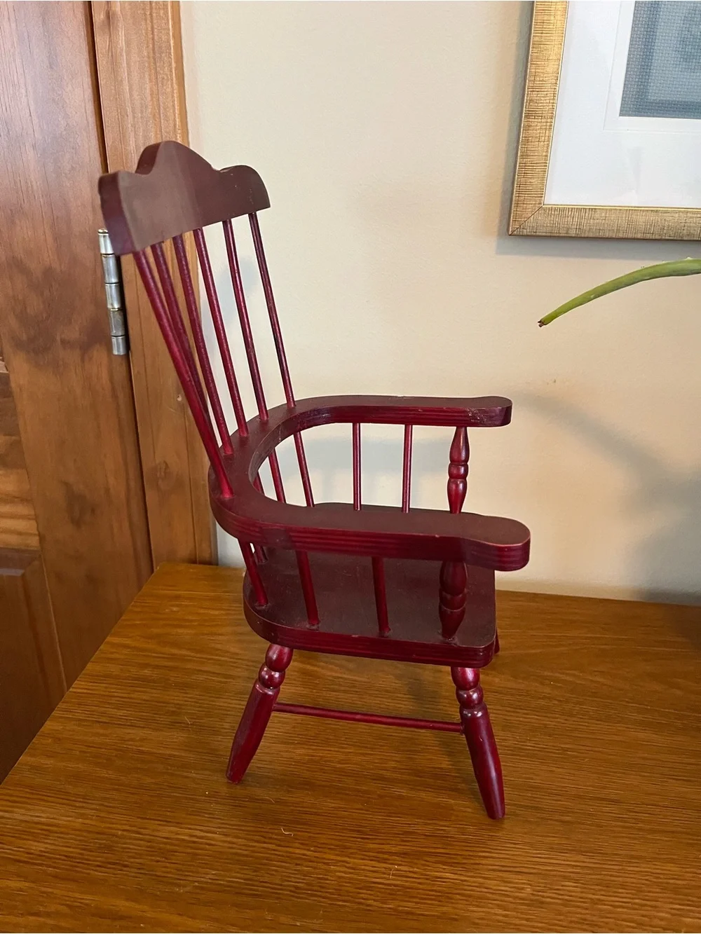 Red Wooden Windsor-Style Armchair Plant Stand